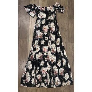 Re:named Womens Floral Off Shoulder Maxi Dress Black Pink White Small Front Slit
